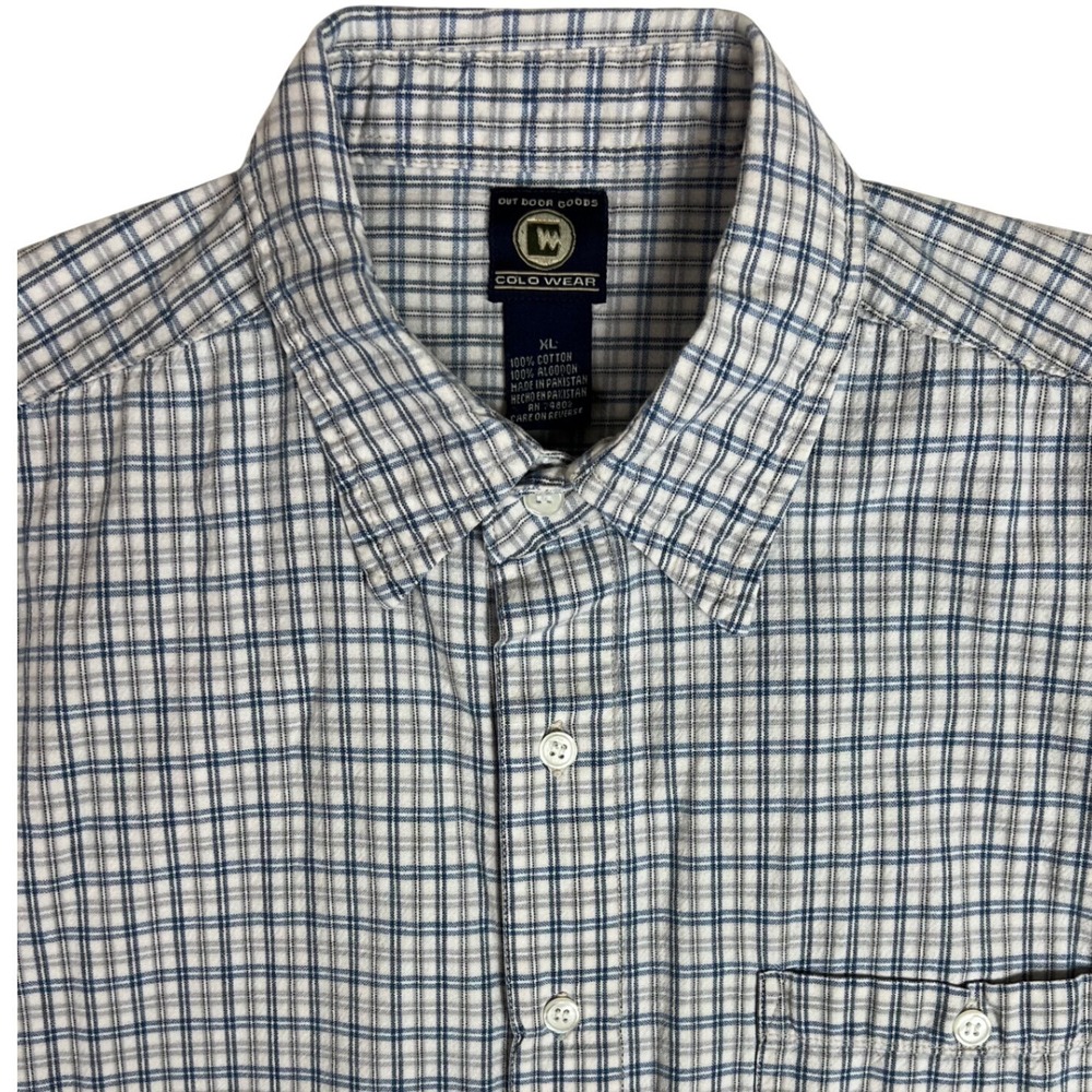 Coldwear Out Door Goods Men XL Blue White Plaid Cotton Short Sleeve Button Shirt